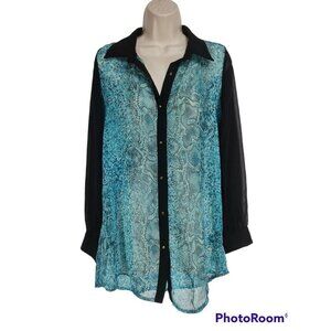 BCBGMAXAZRIA Blue Black Snack Print Button Up Shirt Women S No Camisole  . 289P